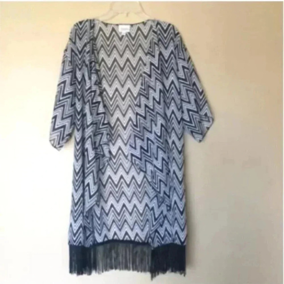 Black & White Swim Coverup with Fringe | Black & White Coverup | Swim Cover Up - Picture 1 of 4